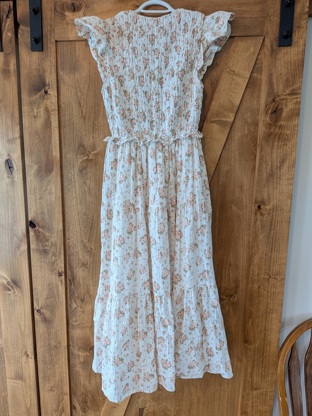 White Floral Ruffle Midi Dress 100% Cotton - Picture 2 of 4